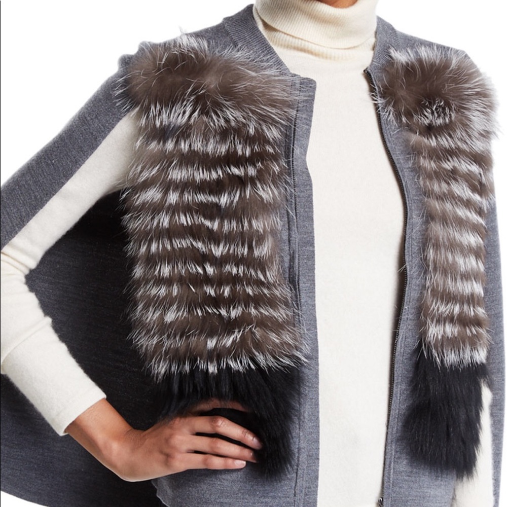 Kobi Halperin Fox Fur Trimmed Cape Sweater